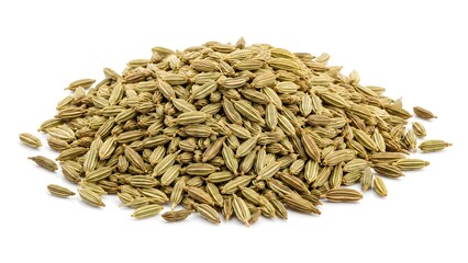 Fototapeta premium Fennel Seeds in Small Mound with Striped Texture on White Background