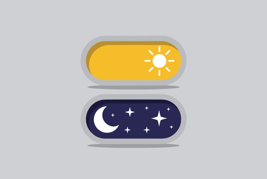 User interface design featuring two toggle switches representing light mode and dark mode for application or website settings.