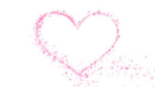 valentines day heart shape frame pink sparkle glitters light trail on transparent background, png shiny glowing red stars isolated love design element
