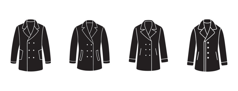 coats with white outlines in different styles and views  various jackets with buttons and collars