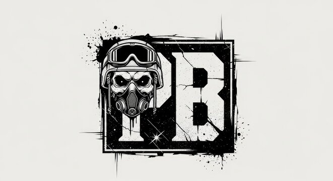 Grungy skull pilot PB logo design