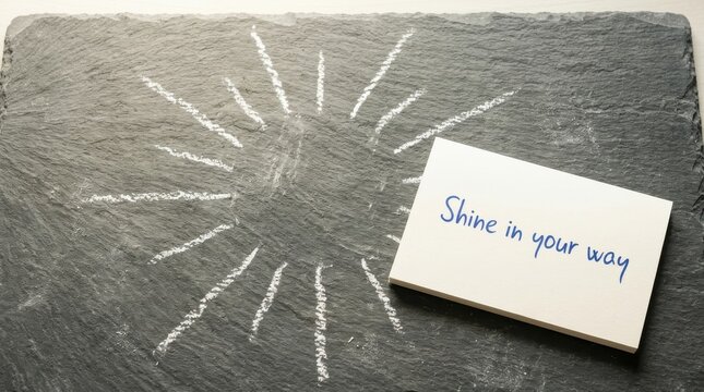 Sun drawing with 'Shine in yo' message on blackboard