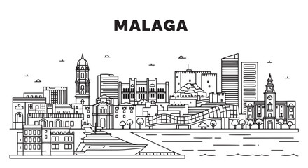 Fototapeta premium Malaga Skyline Illustration Cityscape