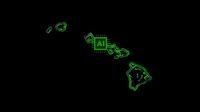 Hawaii State (USA) Map Map Chipset Technology Opener, Suitable for USA Elections, US Events, Tech Events, Science Programs, News and Artificial Intelligence Presentations
