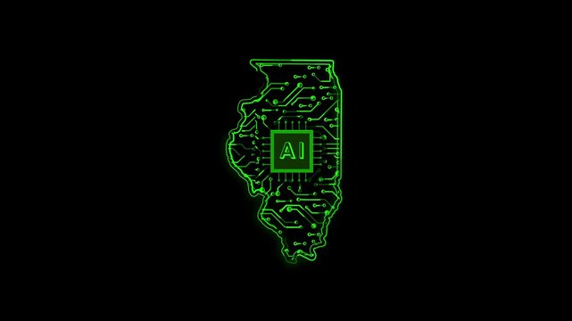Illinois State (USA) Map Map Chipset Technology Opener, Suitable for USA Elections, US Events, Tech Events, Science Programs, News and Artificial Intelligence Presentations