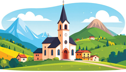Naklejka premium church building with steeple tower.