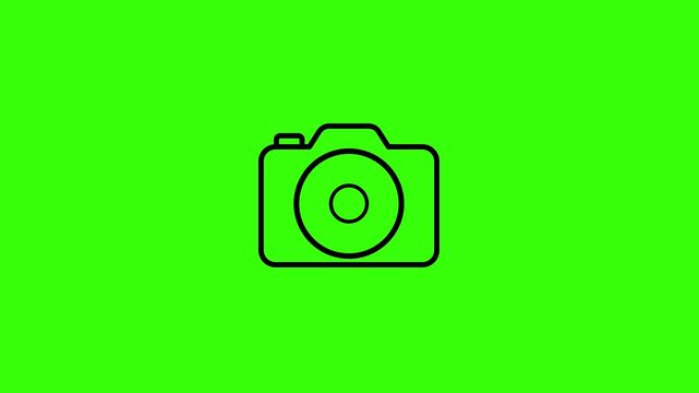 4K Animated Flat Line Art Double Snapshot Camera Loop on Green Screen