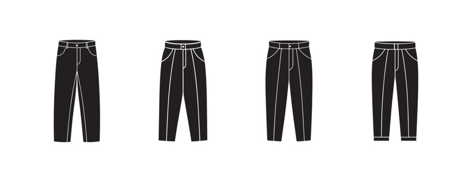 pants with white outlines for fashion design or illustration purposes  various pant styles  different pants designs