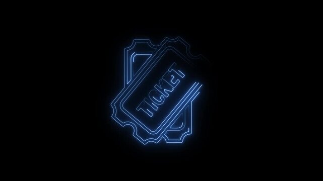 Blue Neon Ticket Shape Frame Animation on Black Background