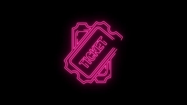 Pink Neon Ticket Shape Glow Animation on Black Background