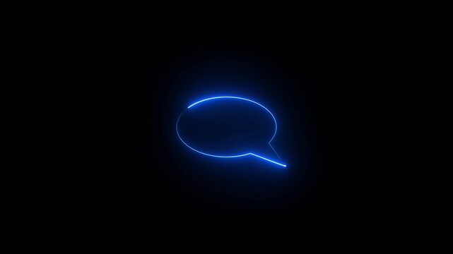 Neon Speech bubble icon or Circle empty frame animation on the black background. neon Messenger line icon.