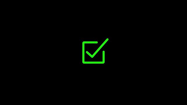 Green check mark inside a square outline on white background checkbox tick. 4k video Animation