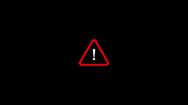 Animated caution sign with flashing exclamation mark icon on a Black background.