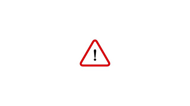 Animated caution sign with flashing exclamation mark icon on a white background.