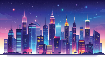Obraz premium City Skyline at Night Time Illustration.
