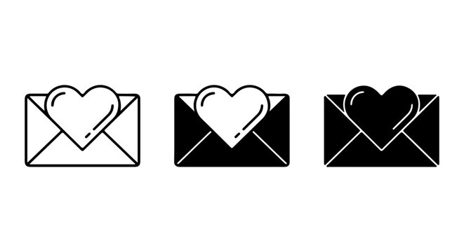 Love Letter Icons, Heart Envelope Vector Graphics, Romantic Mail Symbols, Valentine's Day Communication