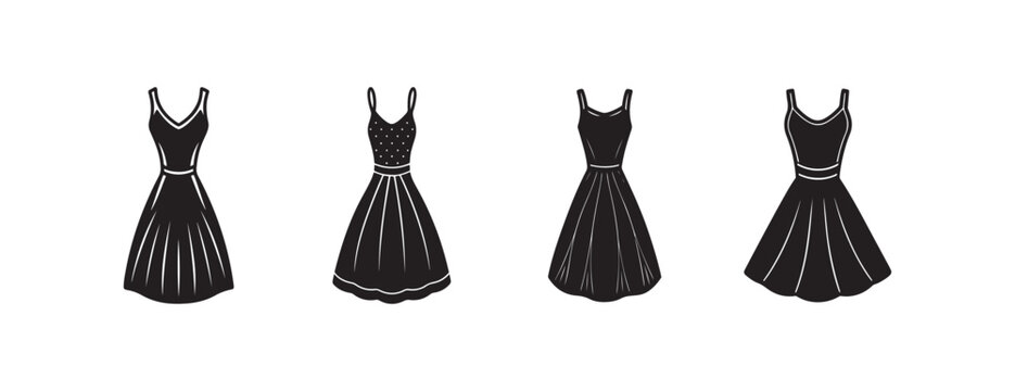 dresses with different designs and straps on white background  female fashion icons