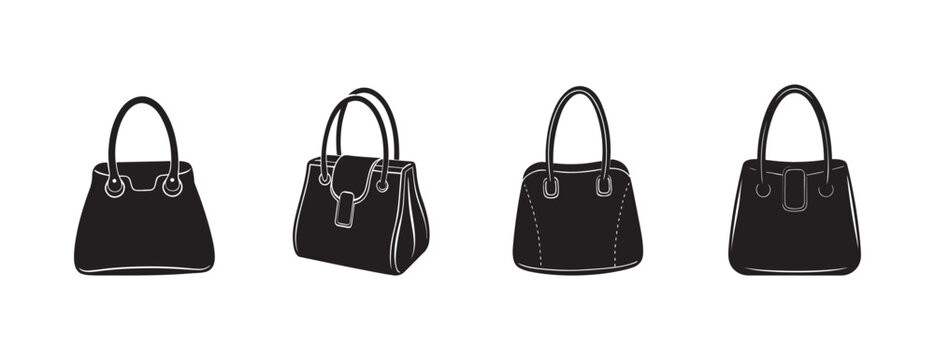 handbags with different designs and white outlines on a white background