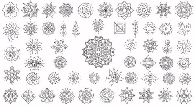 Collection of various geometric floral patterns and designs.