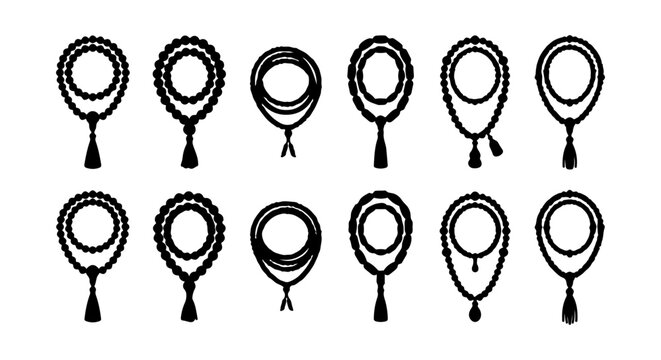 Islamic Prayer Beads Collection, Tasbih Set, Muslim Dhikr Mala, Black Rosary Icons