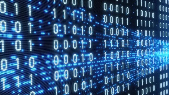 Binary code on the screen, digital reflections, bits and bytes. Technology, big data, encryption, computer language, device screen, data processing.