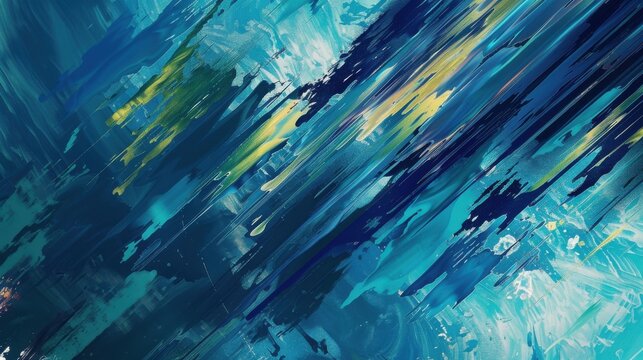 Artistic background with dynamic brush strokes in shades of deep blue and vibrant yellow.
