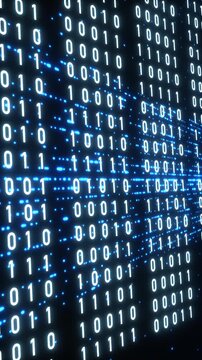 Binary code on the screen, digital reflections, bits and bytes. Technology, big data, encryption, computer language, device screen, data processing.