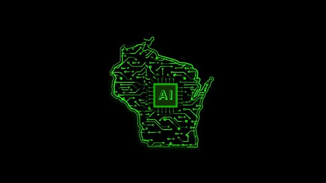 Wisconsin State (USA) Map Map Chipset Technology Opener, Suitable for USA Elections, US Events, Tech Events, Science Programs, News and Artificial Intelligence Presentations