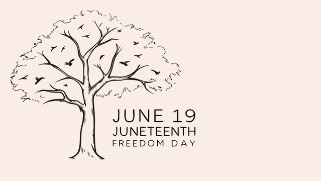 Juneteenth Freedom Day, June 19th, tree with birds, celebration icon, vector illustration
