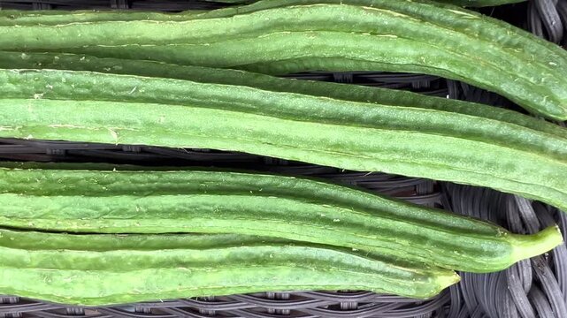 Fresh Green Moringa Pods Close Up Natural Organic Vegetable Background