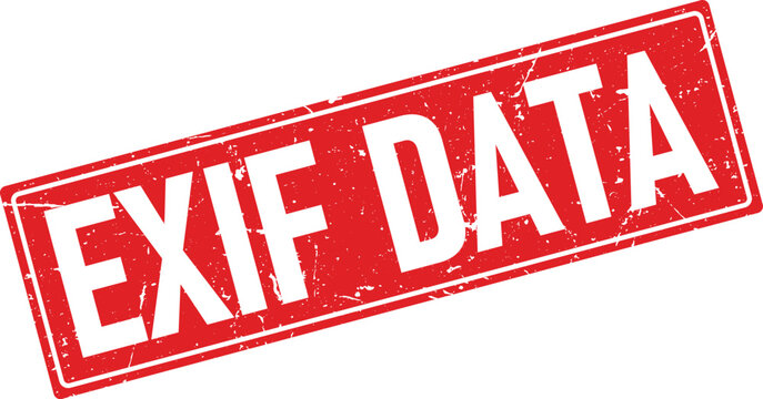 Grunge red rectangular rubber stamp imprinted with the phrase EXIF DATA in white letters