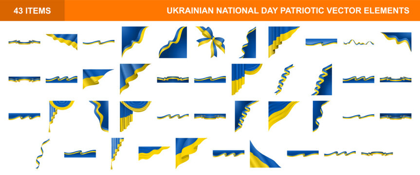 Ukrainian National Day Patriotic Vector Elements Set Bundle