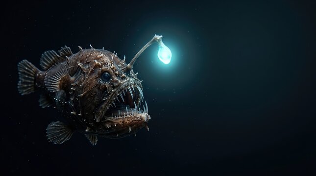 Deep Sea Anglerfish with Glowing Lure in Dark Waters