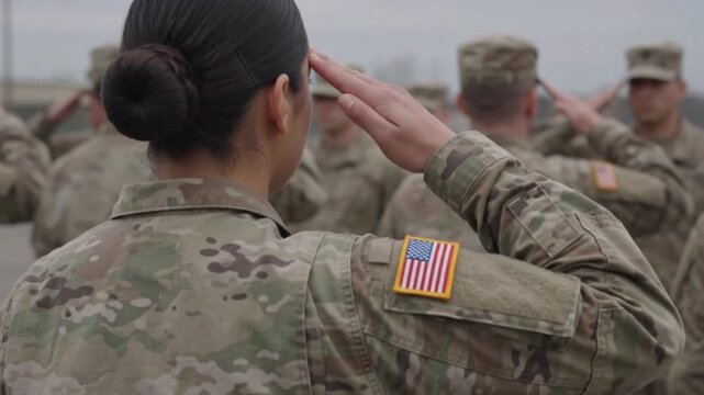 Us army soldier saluting during a formal outdoor formation ceremony