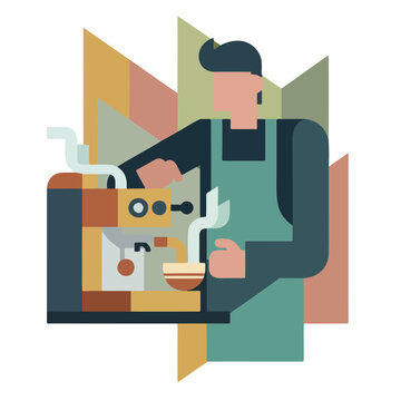 Machine operator working with equipment flat vector illustration