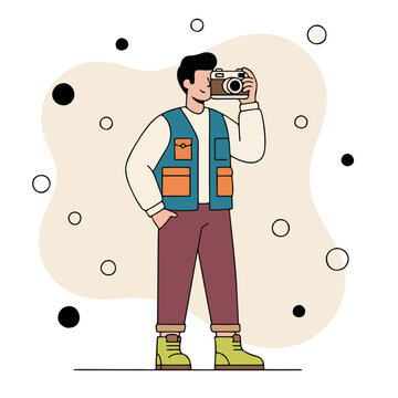 Videographer holding camera flat vector illustration