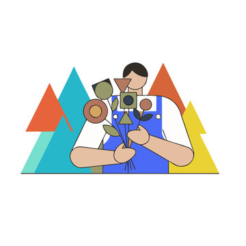 Photographer holding camera flat vector illustration