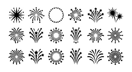 Explosive Firework Icons, Festive Celebration Graphics, Starburst Vector Elements, Holiday Event Symbols © Odhora
