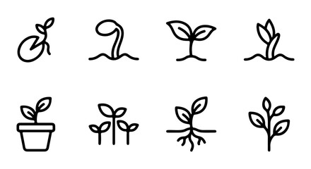 Fototapeta premium Plant Growth Stages Icons, Seedling Development Vector Set, Sprout Life Cycle Illustrations