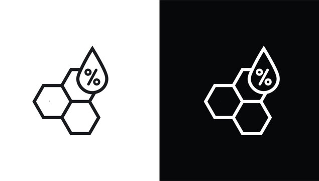 Saturated Fat Nutrition Icon Vector Line Illustration with Chemical Structure and Percentage Drop Symbol for Food Labeling, Nutrition Facts, Healthcare Infographics, and Packaging Design.