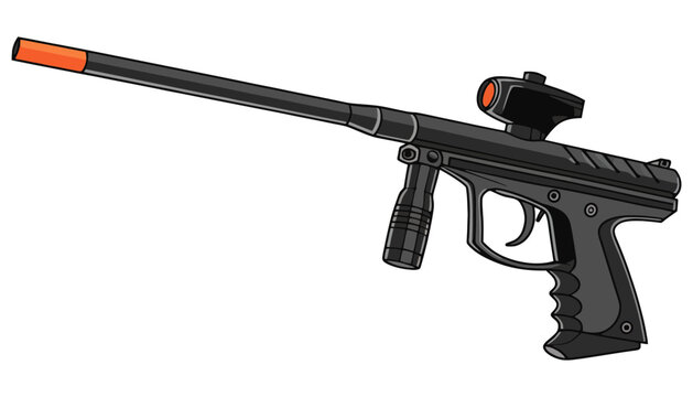 Paintball marker gun isolated on white background with paintball