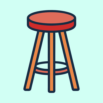 Stylized three legged stool with red seat and orange legs illustration