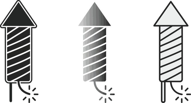 firework rocket firecracker icon silhouette vector graphic element flat illustration outline shape isolated on white