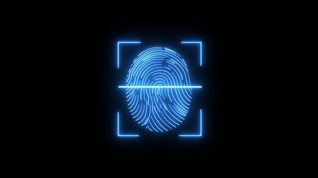 Glowing neon fingerprint scanning animation. fingerprint scanning neon sign video, fingerprint lock secure security , biometric icon set Motion graphic of concept Motion graphic of concept animation