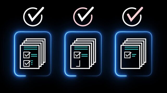 Legal document approval process idea on the transparent Automated workflow management solution. Online document review black background.Motion graphic of concept animation 4k video