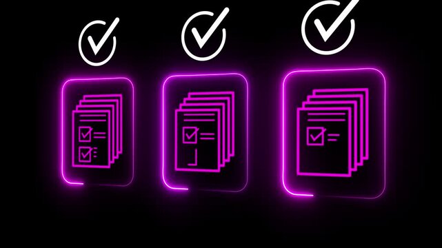 Legal document approval process idea on the transparent Automated workflow management solution. Online document review black background.Motion graphic of concept animation 4k video