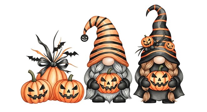 Halloween gnomes and pumpkins festive autumn celebration illustration