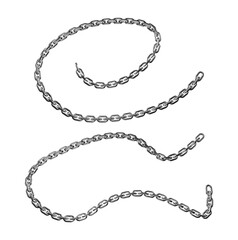 Fototapeta premium Silver metal chain isolated PNG on transparent background, linked steel chain for industrial, security and construction concepts