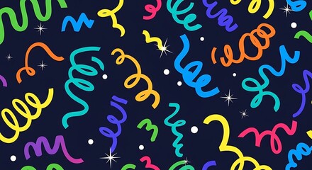 Fototapeta premium Festive party confetti background with colorful streamers and sparkles