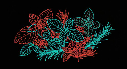 Obraz premium Colorful illustrated holiday leaves and branches design.